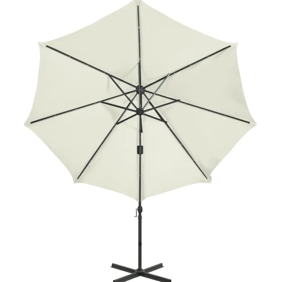 MAISON EXCLUSIVE - Parasol de jardin en porte-à-faux et mât et lumières led sable