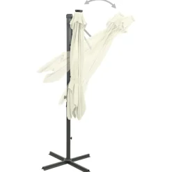 MAISON EXCLUSIVE - Parasol de jardin en porte-à-faux et mât et lumières led sable