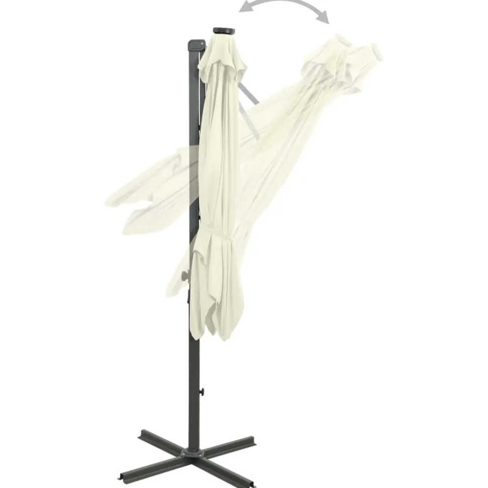 MAISON EXCLUSIVE - Parasol de jardin en porte-à-faux et mât et lumières led sable