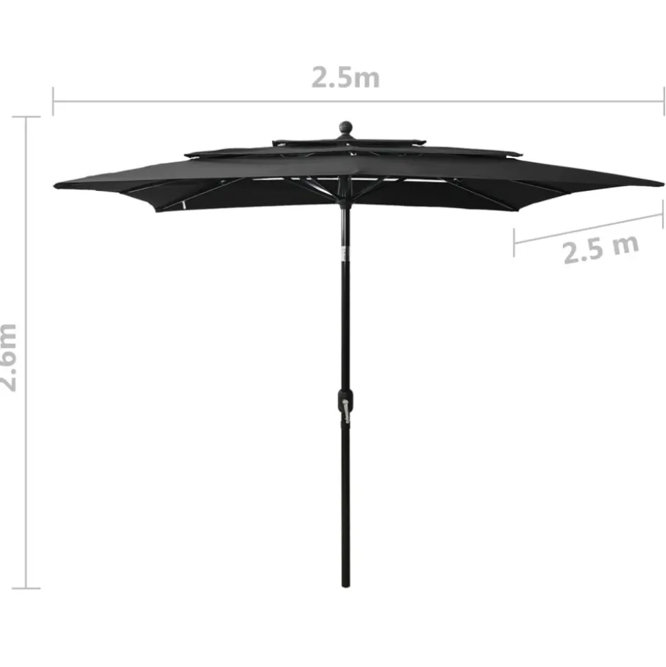 MAISON EXCLUSIVE - Parasol de jardin à 3 niveaux avec mât en aluminium noir