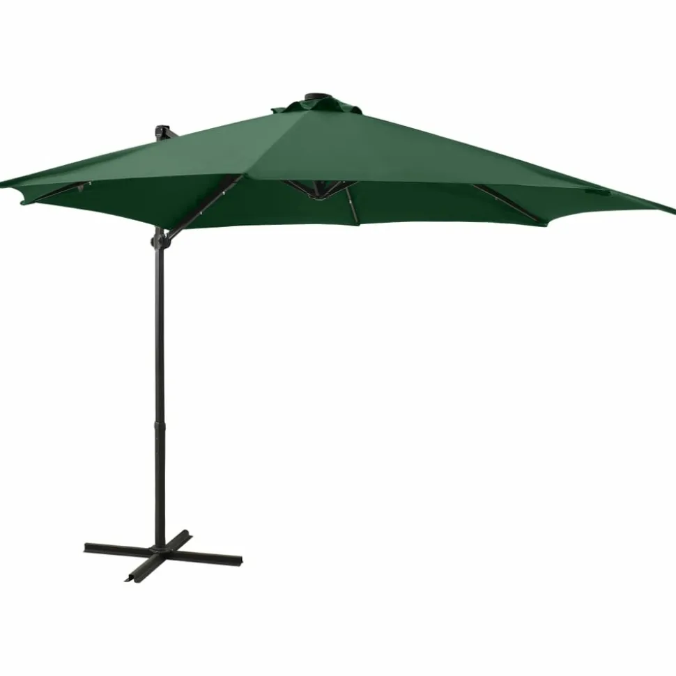 MAISON EXCLUSIVE - Parasol de jardin en porte-à-faux et mât et lumières led vert