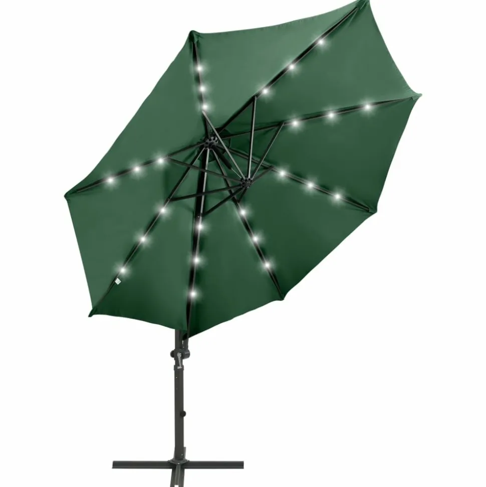 MAISON EXCLUSIVE - Parasol de jardin en porte-à-faux et mât et lumières led vert