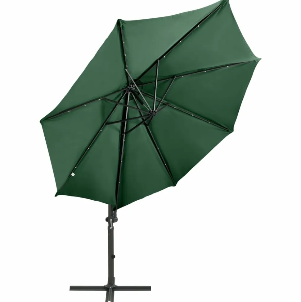 MAISON EXCLUSIVE - Parasol de jardin en porte-à-faux et mât et lumières led vert