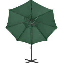 MAISON EXCLUSIVE - Parasol de jardin en porte-à-faux et mât et lumières led vert