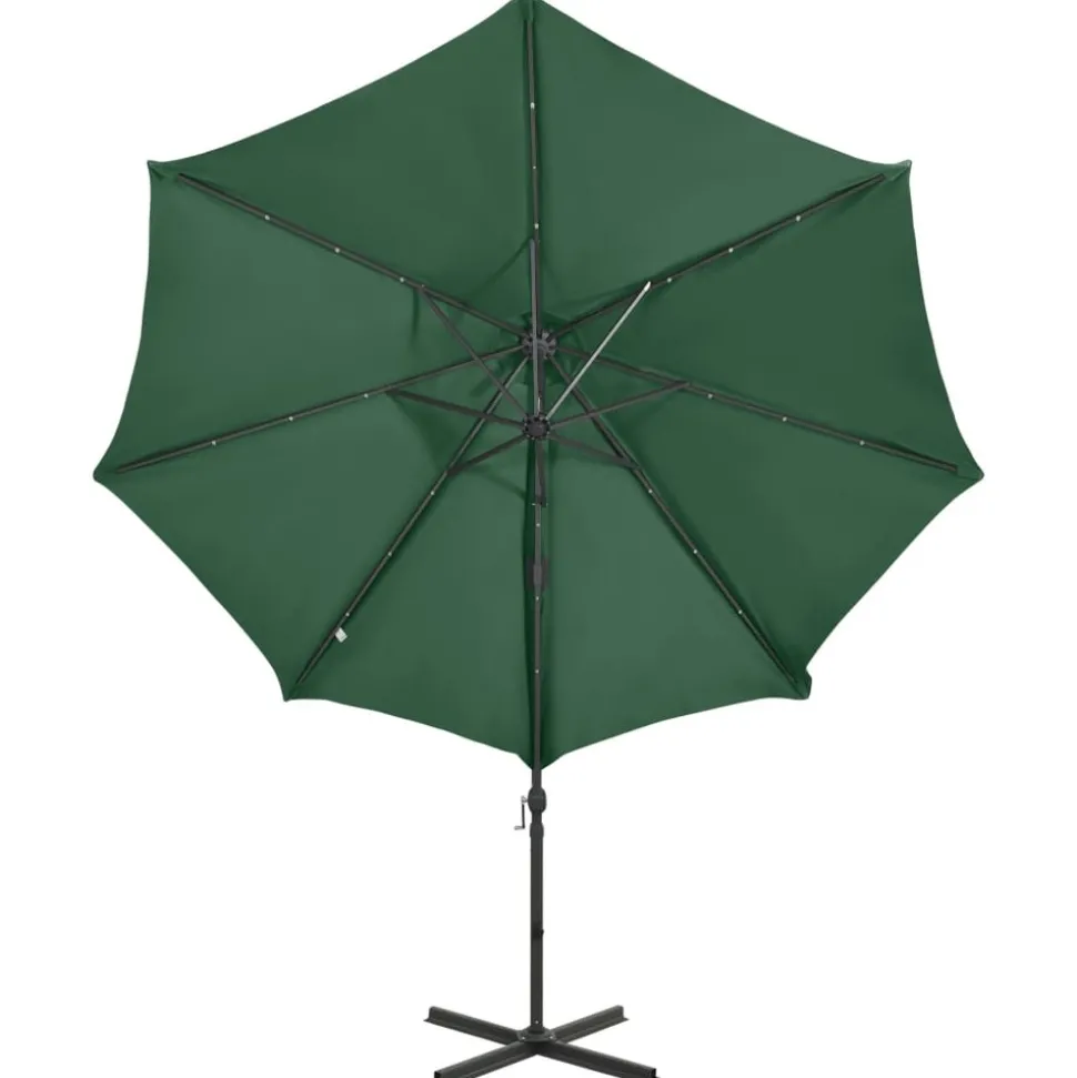 MAISON EXCLUSIVE - Parasol de jardin en porte-à-faux et mât et lumières led vert
