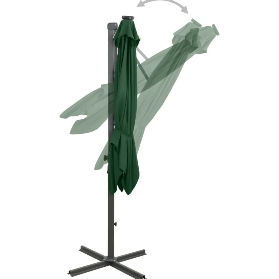 MAISON EXCLUSIVE - Parasol de jardin en porte-à-faux et mât et lumières led vert