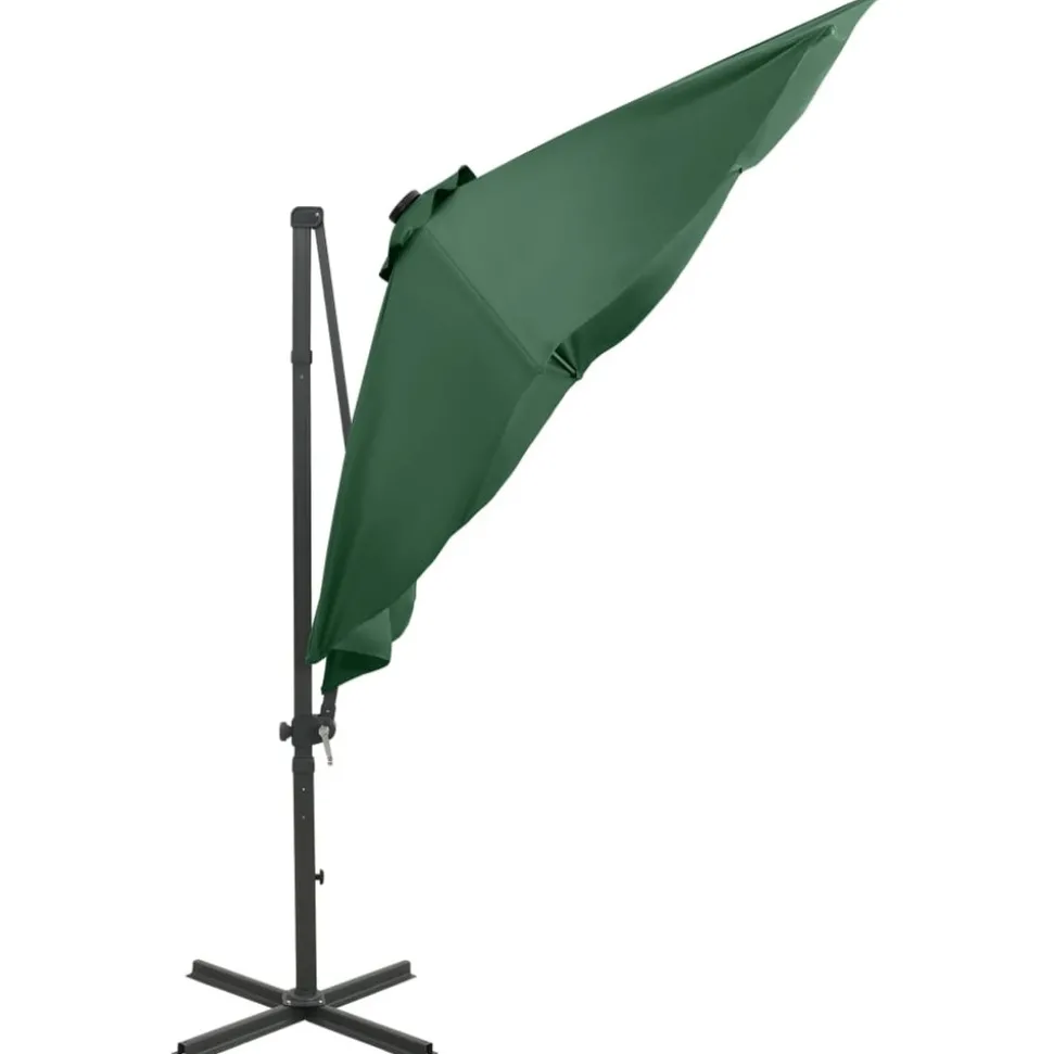 MAISON EXCLUSIVE - Parasol de jardin en porte-à-faux et mât et lumières led vert