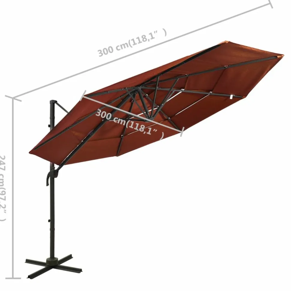 MAISON EXCLUSIVE - Parasol de jardin à 4 niveaux avec mât en aluminium terre cuite