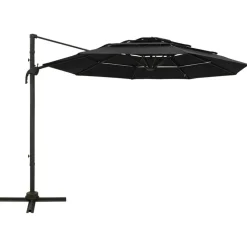 MAISON EXCLUSIVE - Parasol de jardin à 4 niveaux avec mât en aluminium noir 3x3 m