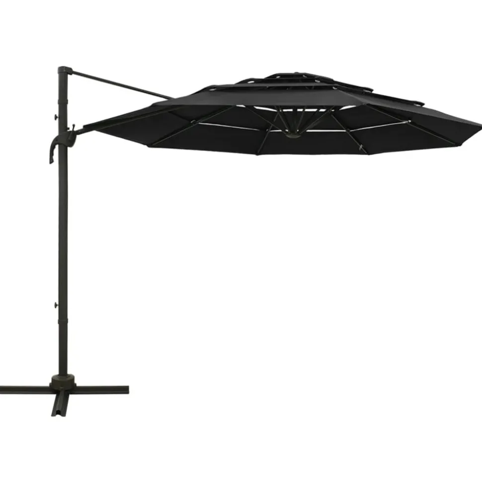 MAISON EXCLUSIVE - Parasol de jardin à 4 niveaux avec mât en aluminium noir 3x3 m