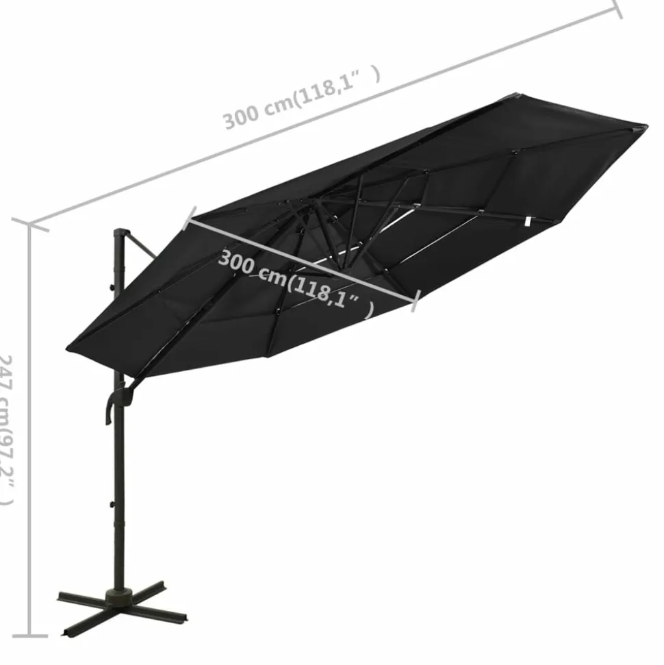 MAISON EXCLUSIVE - Parasol de jardin à 4 niveaux avec mât en aluminium noir 3x3 m