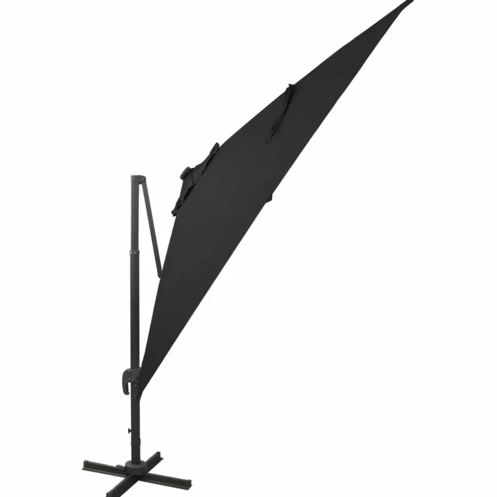 MAISON EXCLUSIVE - Parasol de jardin en porte-à-faux et mât et lumières led noir