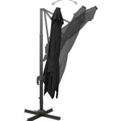 MAISON EXCLUSIVE - Parasol de jardin en porte-à-faux et mât et lumières led noir