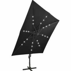 MAISON EXCLUSIVE - Parasol de jardin en porte-à-faux et mât et lumières led noir