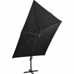 MAISON EXCLUSIVE - Parasol de jardin en porte-à-faux et mât et lumières led noir