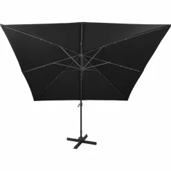 MAISON EXCLUSIVE - Parasol de jardin en porte-à-faux et mât et lumières led noir