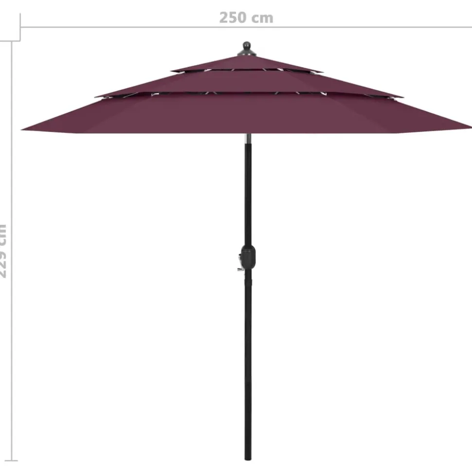MAISON EXCLUSIVE - Parasol de jardin à 3 niveaux mât en aluminium rouge bordeaux