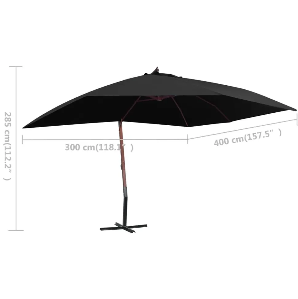 MAISON EXCLUSIVE - Parasol suspendu avec mât en bois 400x300 cm noir