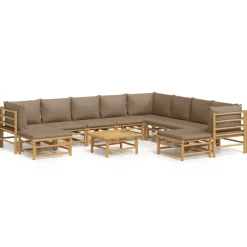 MAISON EXCLUSIVE - Salon de jardin 11 pcs avec coussins taupe bambou