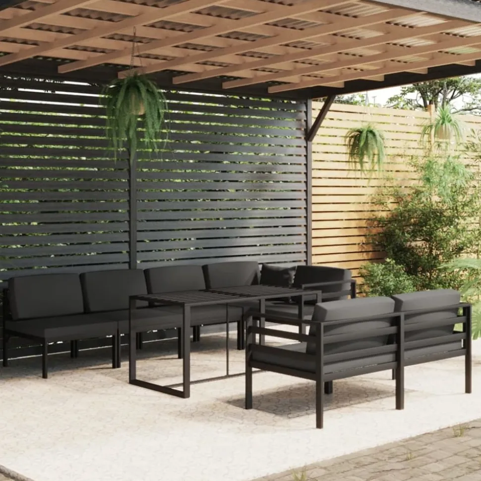 MAISON EXCLUSIVE - Salon de jardin 8 pcs avec coussins aluminium anthracite