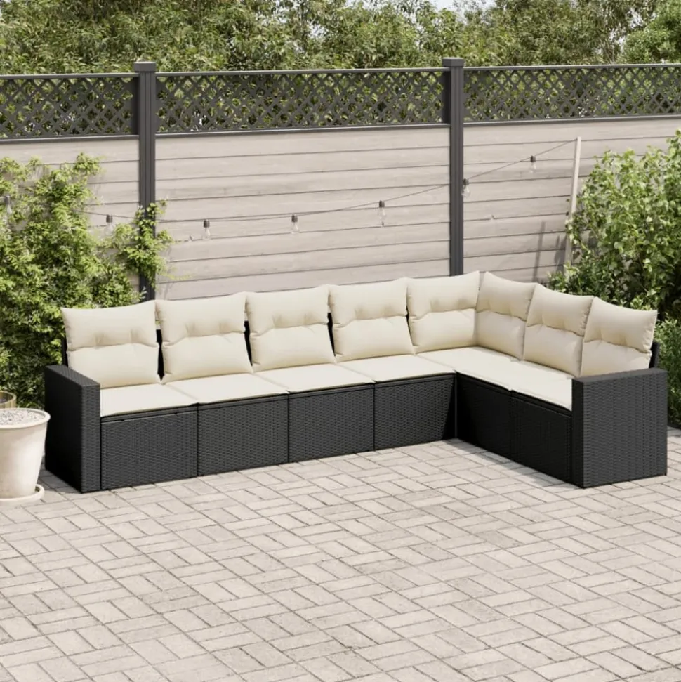 MAISON EXCLUSIVE - Salon de jardin 7 pcs avec coussins noir résine tressée