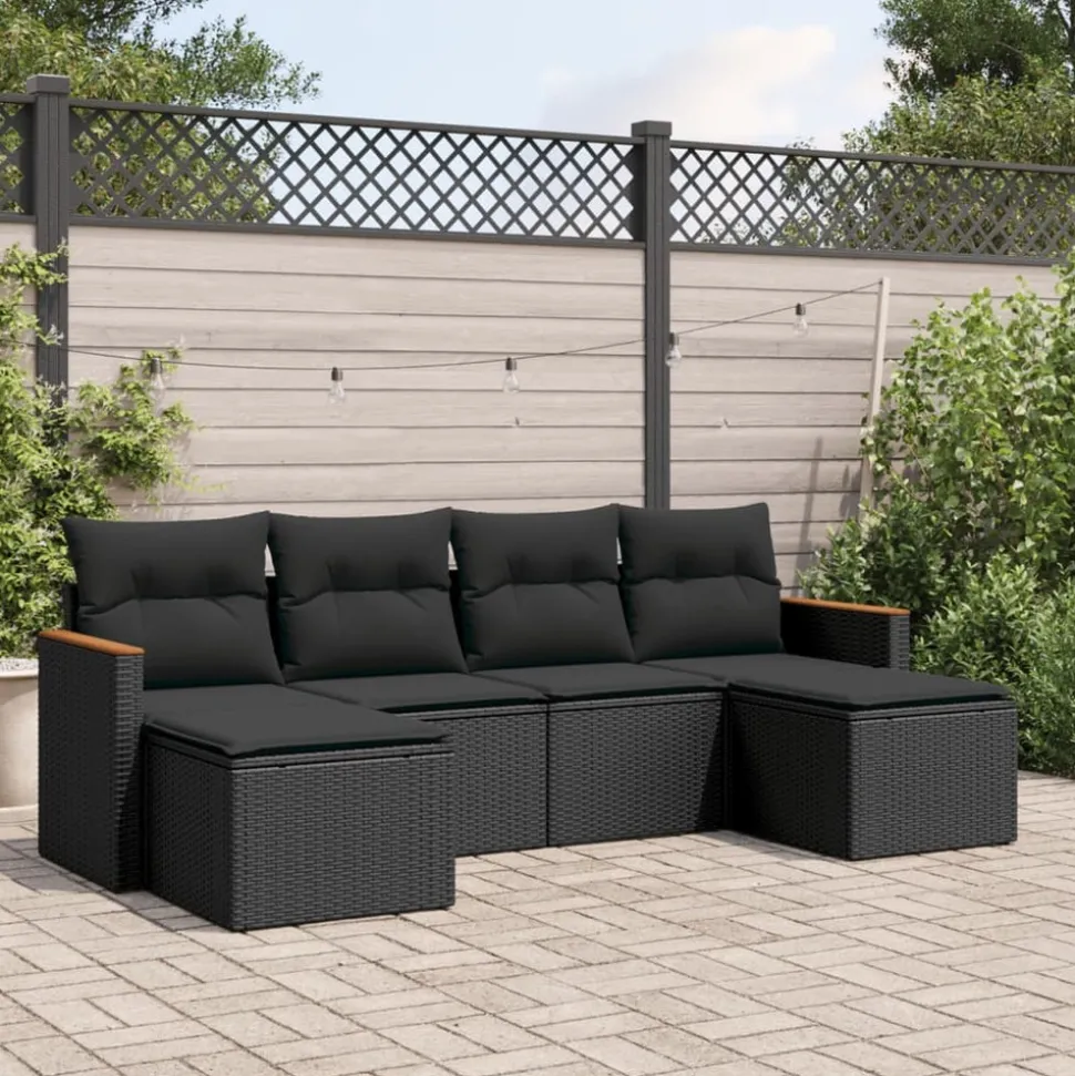 MAISON EXCLUSIVE - Salon de jardin 6 pcs avec coussins noir résine tressée