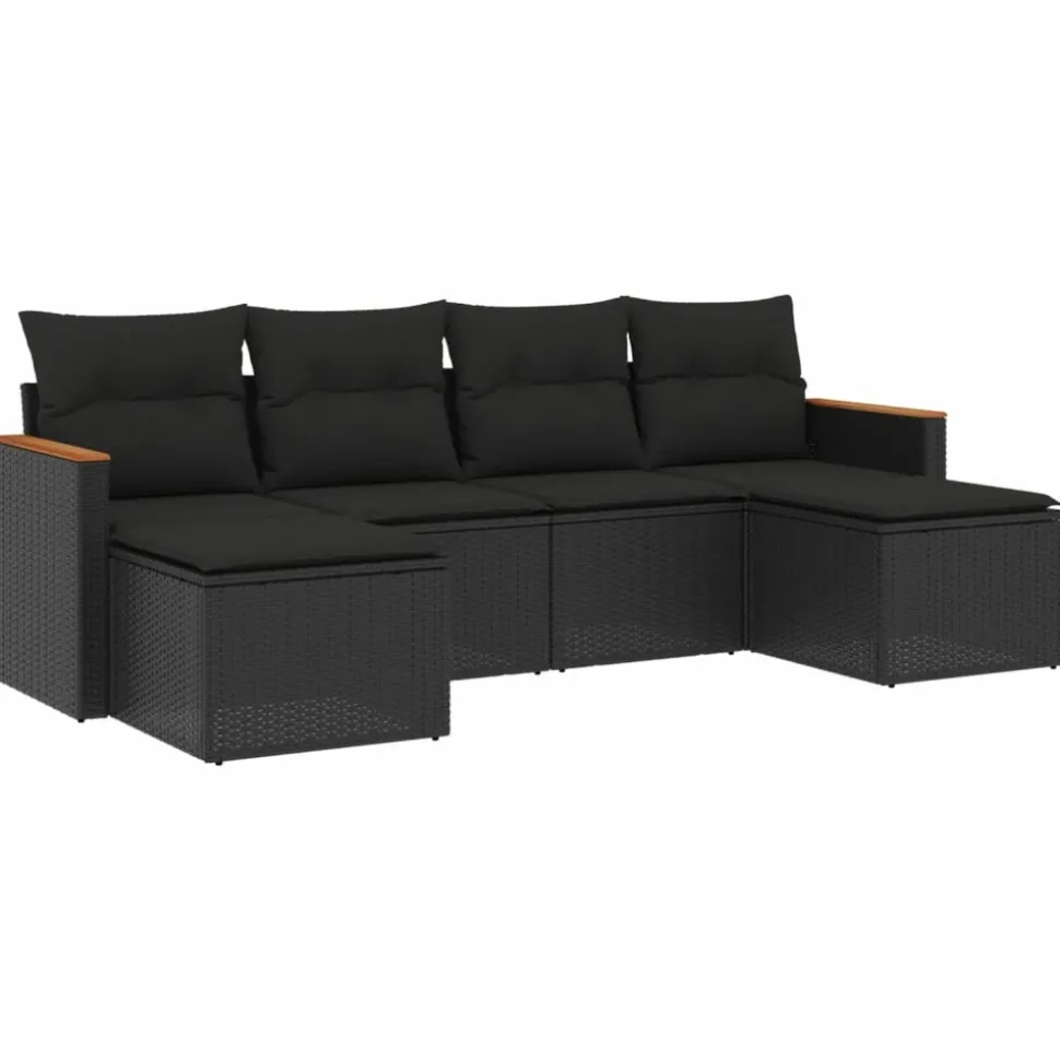 MAISON EXCLUSIVE - Salon de jardin 6 pcs avec coussins noir résine tressée