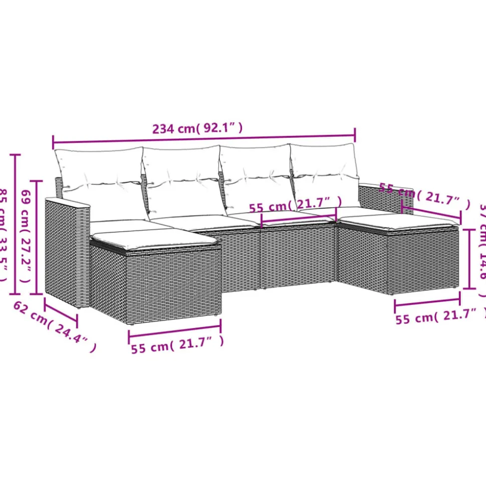 MAISON EXCLUSIVE - Salon de jardin 6 pcs avec coussins noir résine tressée