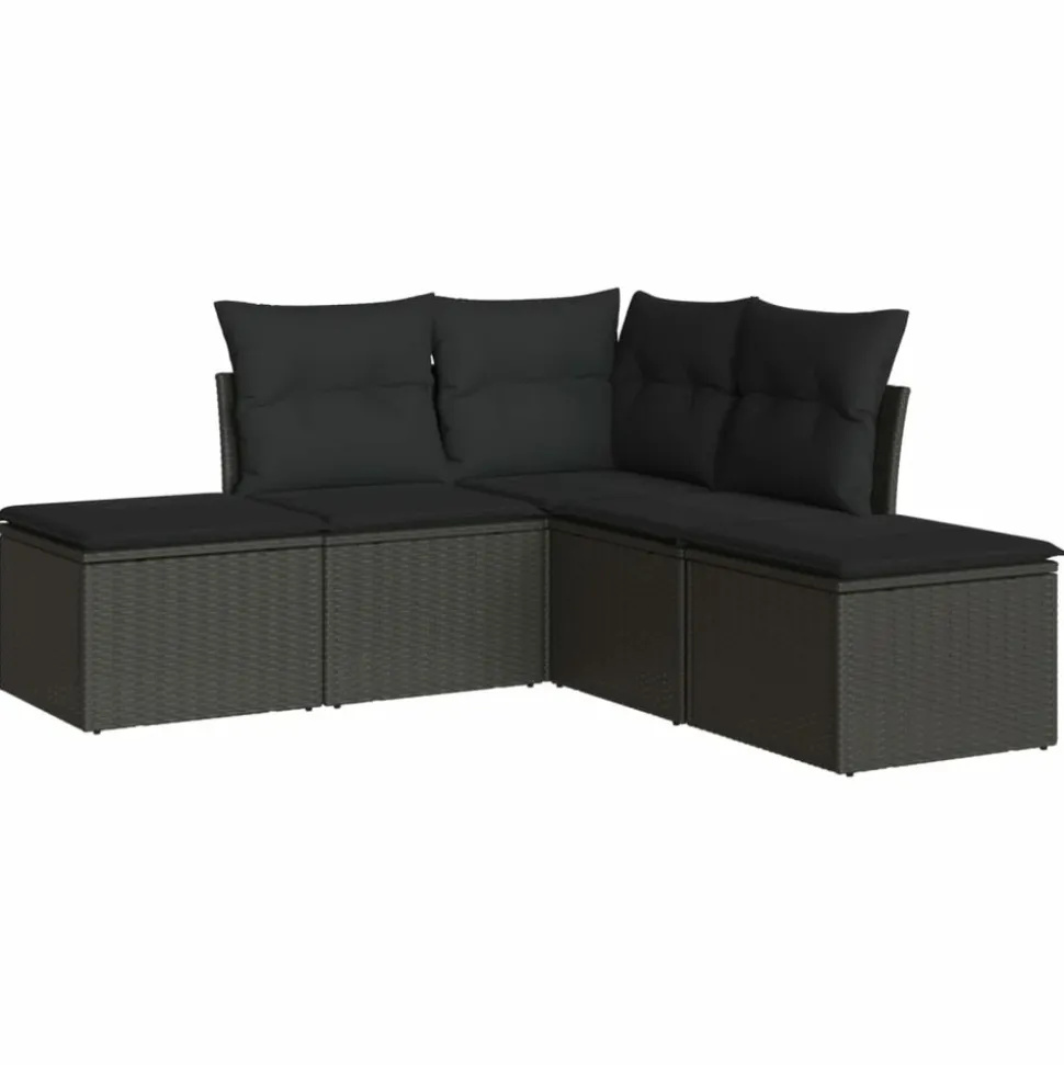 MAISON EXCLUSIVE - Salon de jardin 5 pcs avec coussins noir résine tressée