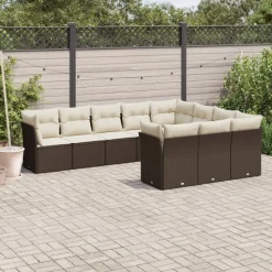 MAISON EXCLUSIVE - Salon de jardin 10 pcs avec coussins marron résine tressée
