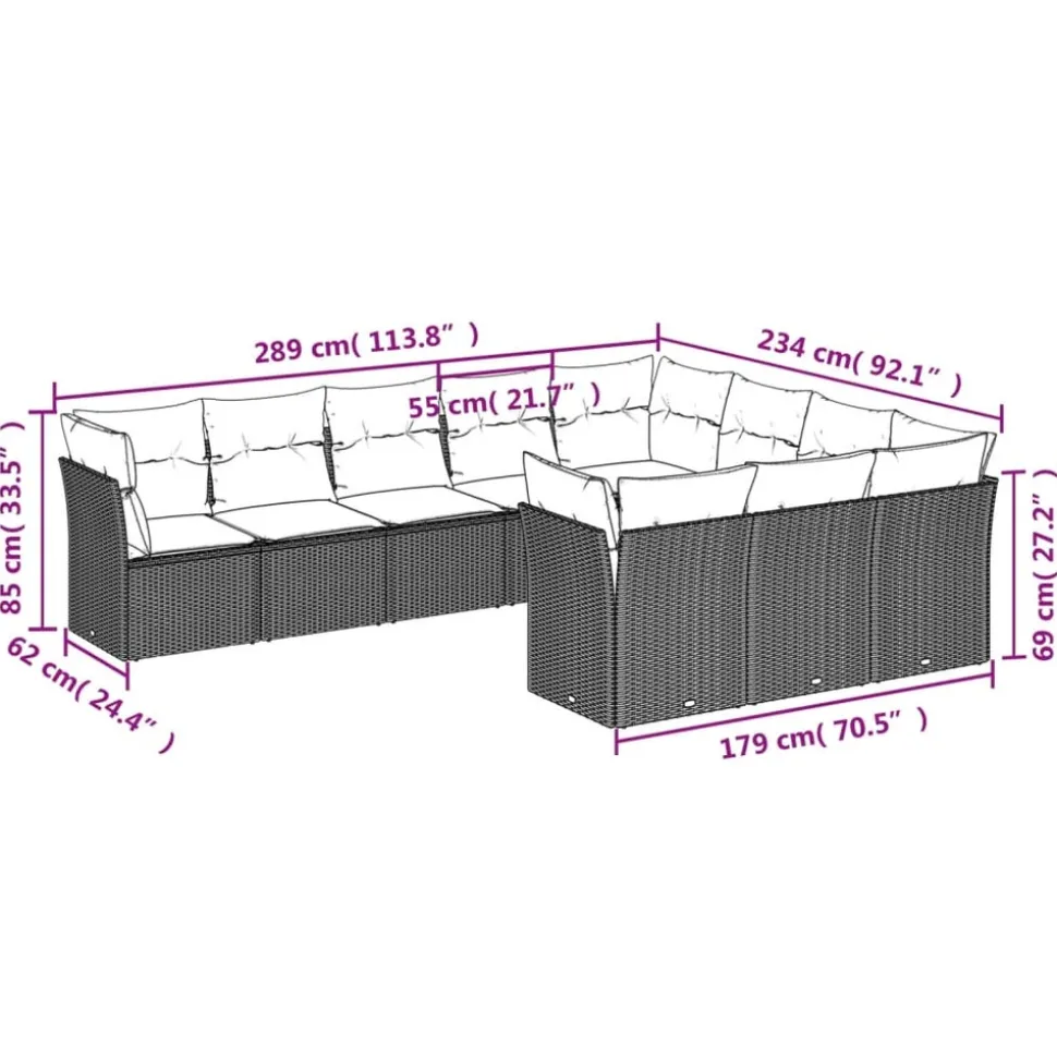 MAISON EXCLUSIVE - Salon de jardin 10 pcs avec coussins marron résine tressée