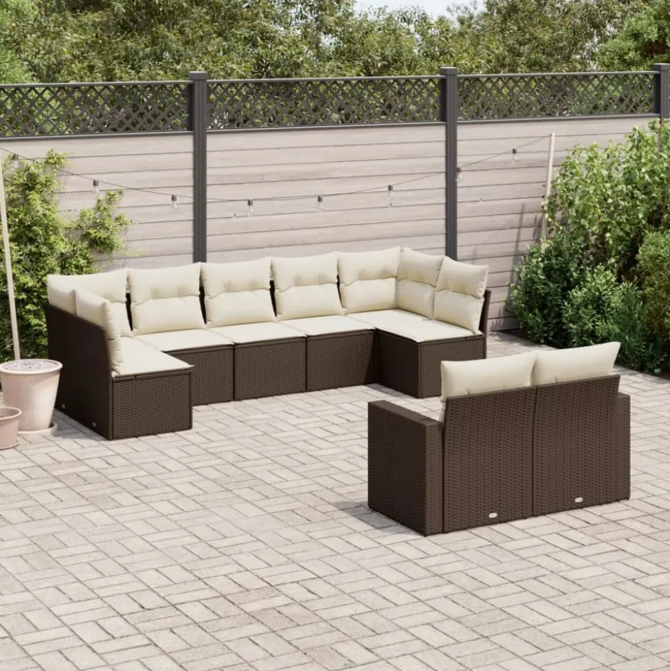 MAISON EXCLUSIVE - Salon de jardin avec coussins 9 pcs marron résine tressée