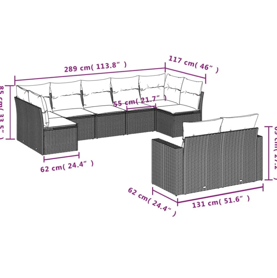 MAISON EXCLUSIVE - Salon de jardin avec coussins 9 pcs marron résine tressée