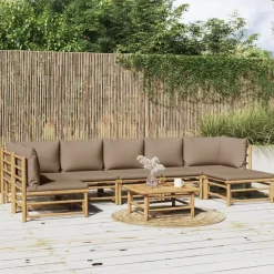 MAISON EXCLUSIVE - Salon de jardin 8 pcs avec coussins taupe bambou