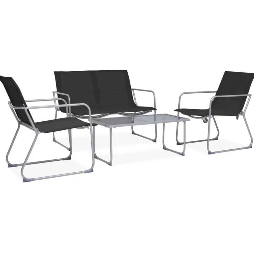 MAISON EXCLUSIVE - Salon de jardin 4 pcs tissu et acier noir