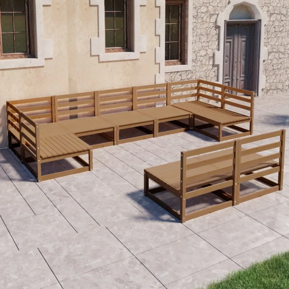 MAISON EXCLUSIVE - Salon de jardin 9 pcs bois de pin massif