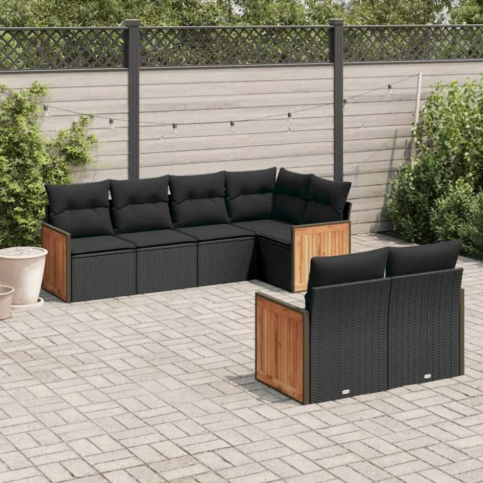 MAISON EXCLUSIVE - Salon de jardin 7 pcs avec coussins noir résine tressée