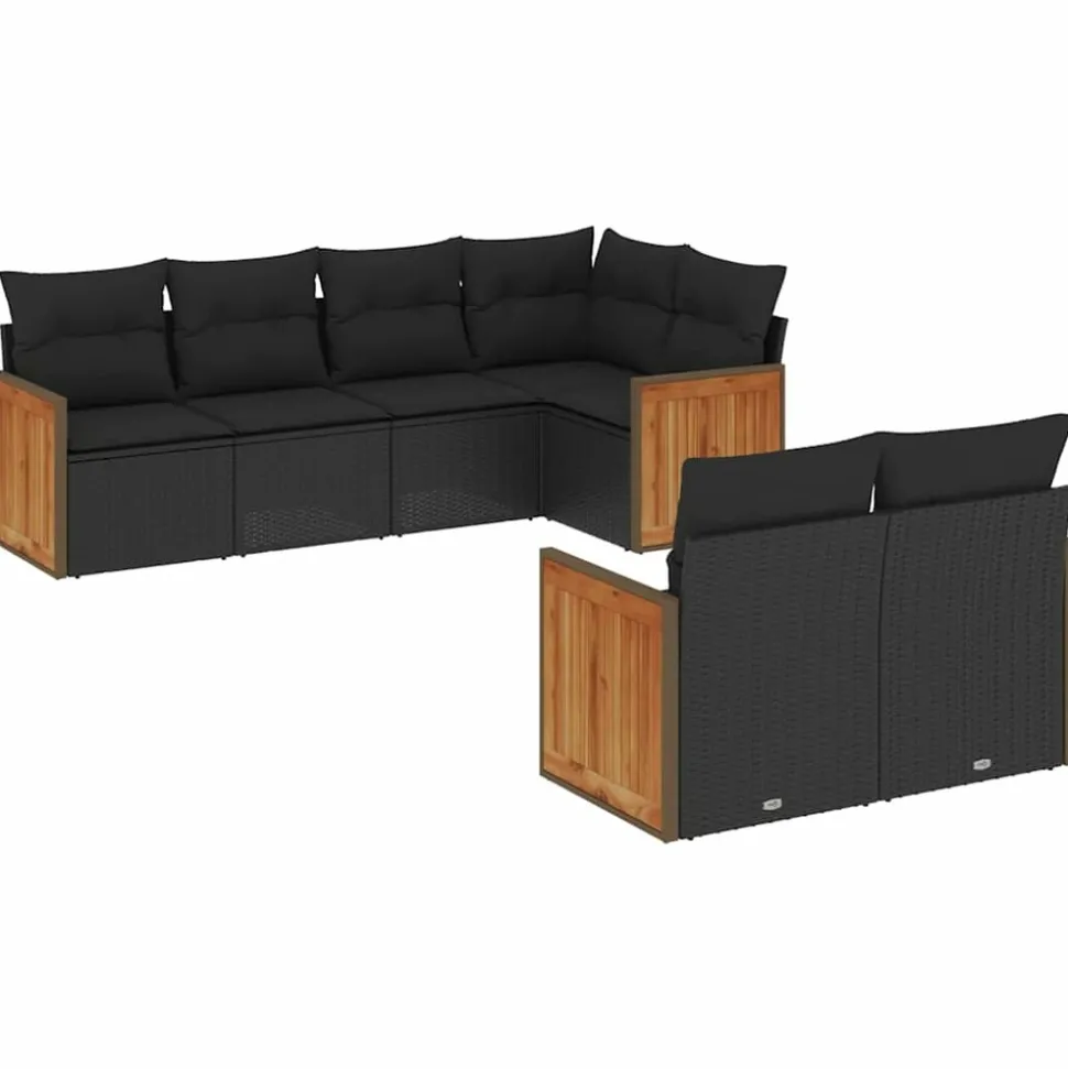MAISON EXCLUSIVE - Salon de jardin 7 pcs avec coussins noir résine tressée