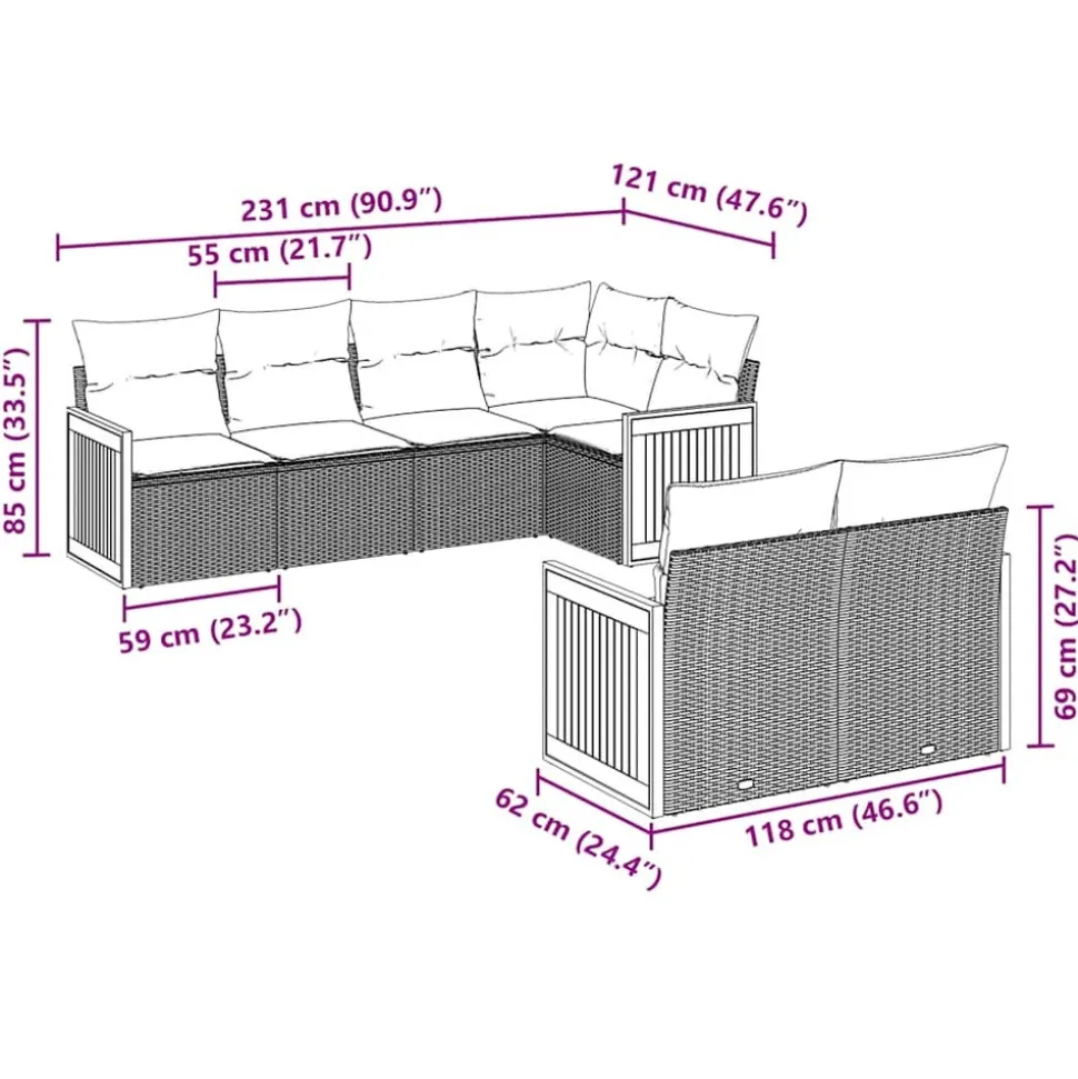 MAISON EXCLUSIVE - Salon de jardin 7 pcs avec coussins noir résine tressée