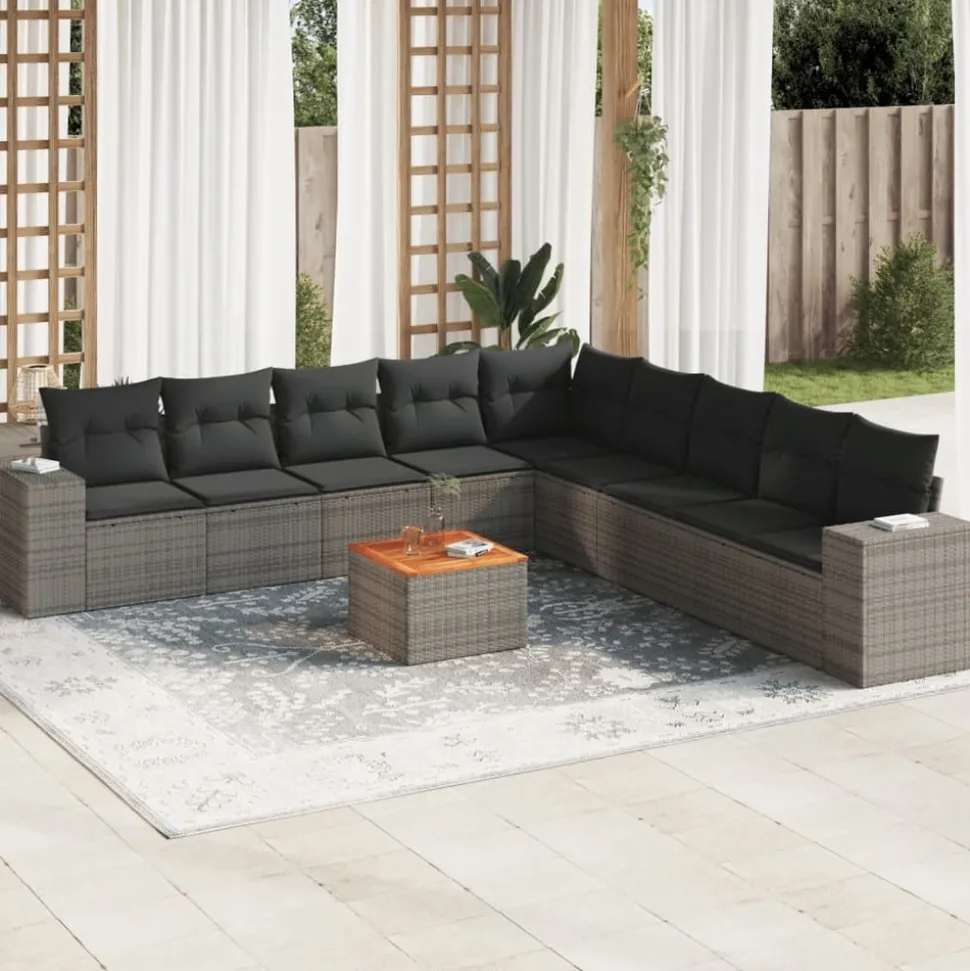 MAISON EXCLUSIVE - Salon de jardin avec coussins 10 pcs gris résine tressée