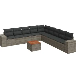 MAISON EXCLUSIVE - Salon de jardin avec coussins 10 pcs gris résine tressée