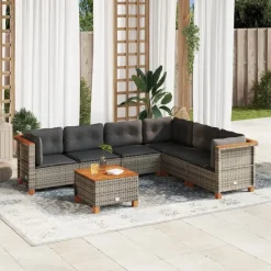 MAISON EXCLUSIVE - Salon de jardin avec coussins 7 pcs gris résine tressée