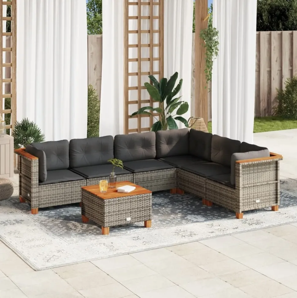 MAISON EXCLUSIVE - Salon de jardin avec coussins 7 pcs gris résine tressée