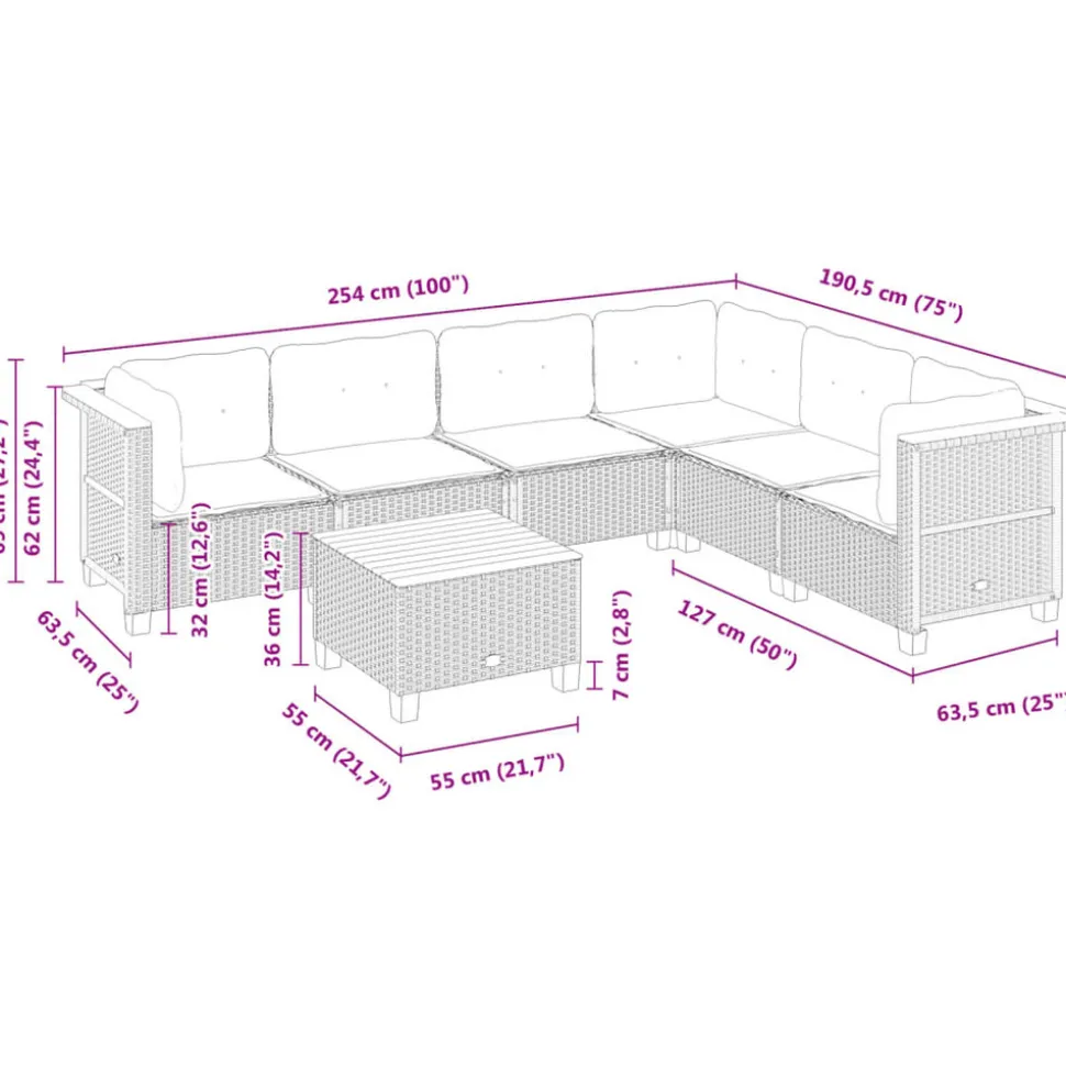 MAISON EXCLUSIVE - Salon de jardin avec coussins 7 pcs gris résine tressée