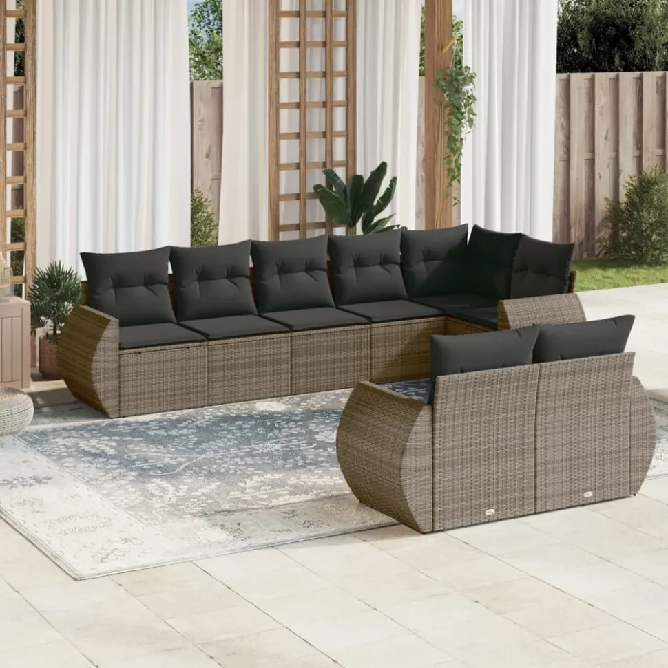 MAISON EXCLUSIVE - Salon de jardin 8 pcs avec coussins gris résine tressée