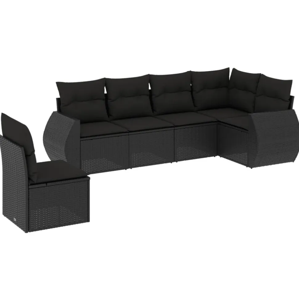 MAISON EXCLUSIVE - Salon de jardin 6 pcs avec coussins noir résine tressée