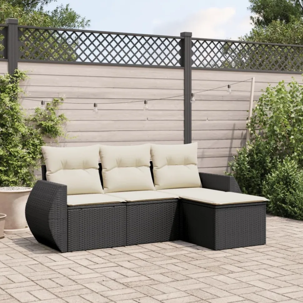 MAISON EXCLUSIVE - Salon de jardin 4 pcs avec coussins noir résine tressée