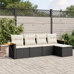 MAISON EXCLUSIVE - Salon de jardin 5 pcs avec coussins noir résine tressée
