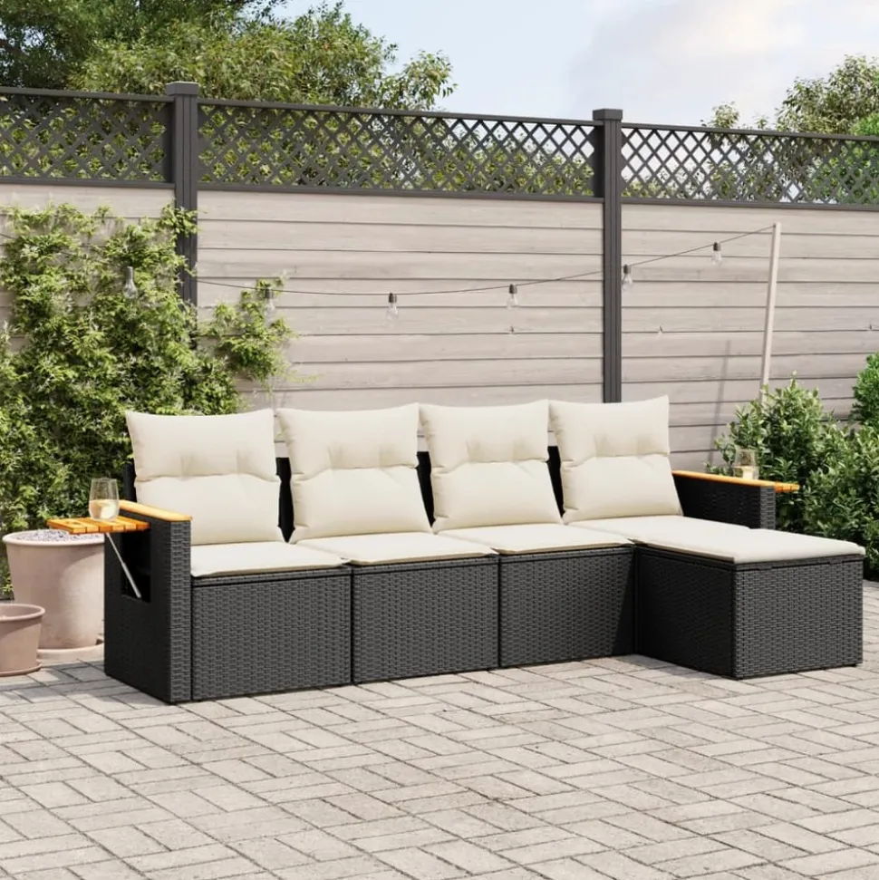 MAISON EXCLUSIVE - Salon de jardin 5 pcs avec coussins noir résine tressée