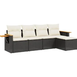 MAISON EXCLUSIVE - Salon de jardin 5 pcs avec coussins noir résine tressée
